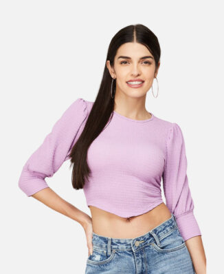 Textured Top With Cuffed Sleeves